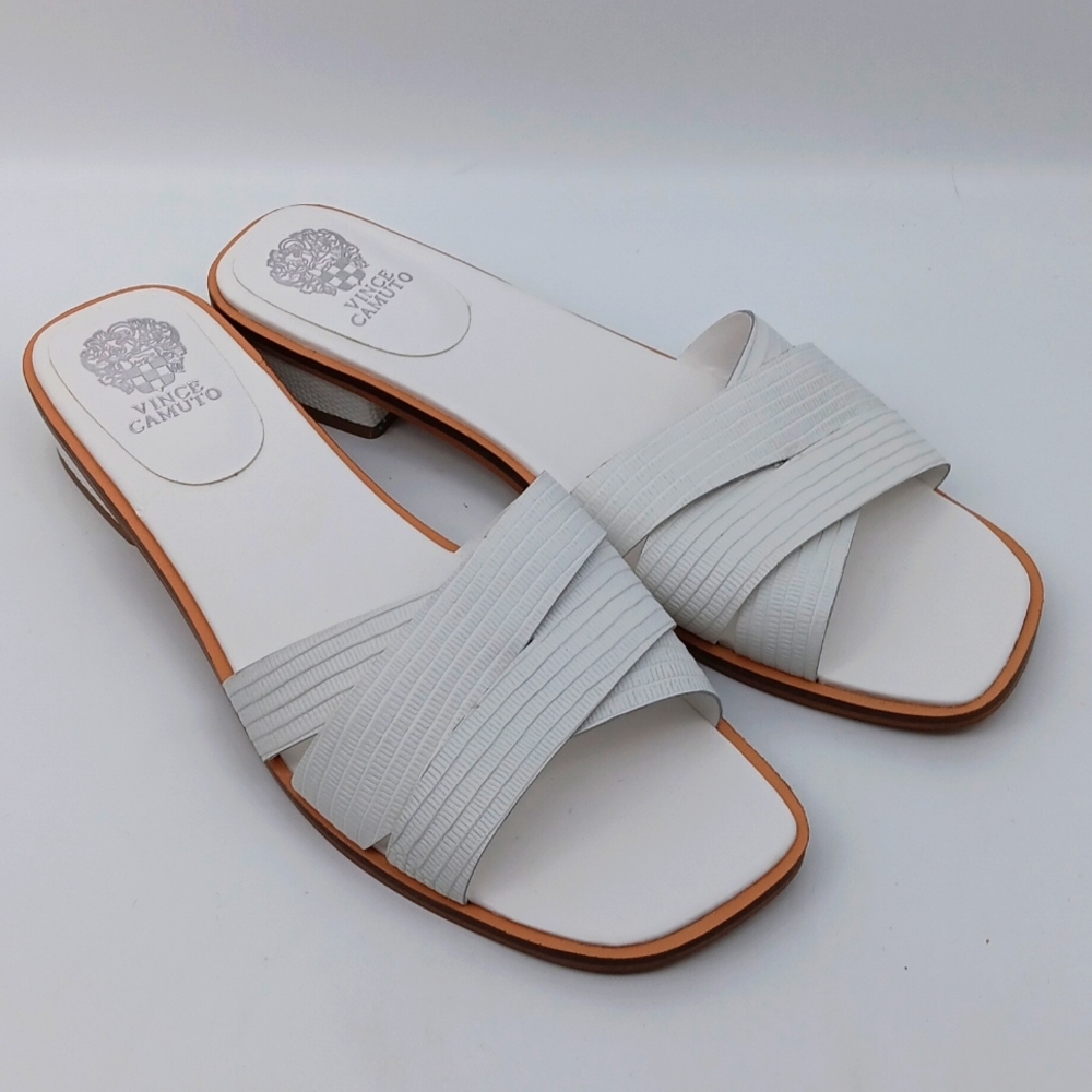 VINCE CAMUTO GORGEOUS CROSS STRAP LEATHER WHITE SANDALS SIZE 11